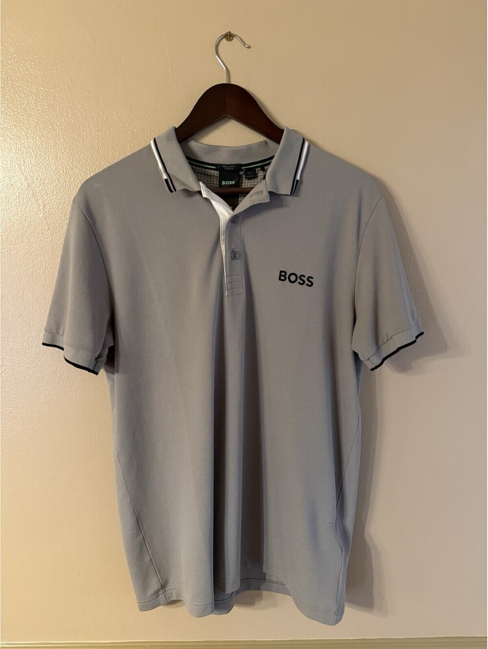 HUGO BOSS Paddy Pro Regular Fit Stretch Short Sleeve Polo Shirt Men’s L Gray